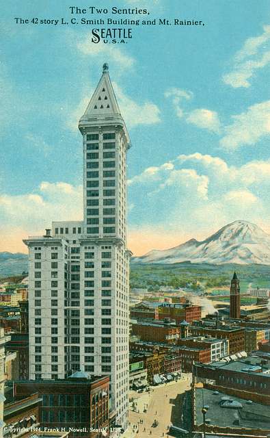 Postcard of Smith Tower similar to those handed out on opening day.